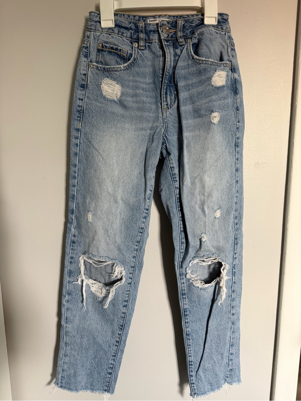 Garage Light Blue High-Rise Distressed Mom Jeans
